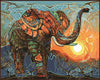 Peinture par numéros - Éléphant, mosaïque et coucher de soleil