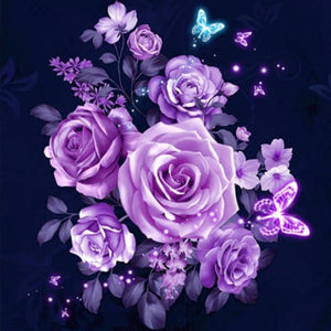 Broderie Diamant - Roses violettes - Kit complet de Diamond Painting avec accessoires