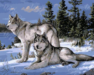 Peinture par numéros - Loups dans la neige