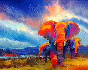 Peinture par numéros - Marche des éléphants en couleurs