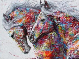 Broderie Diamant - Des chevaux tout en couleurs - Kit complet de Diamond Painting avec accessoires